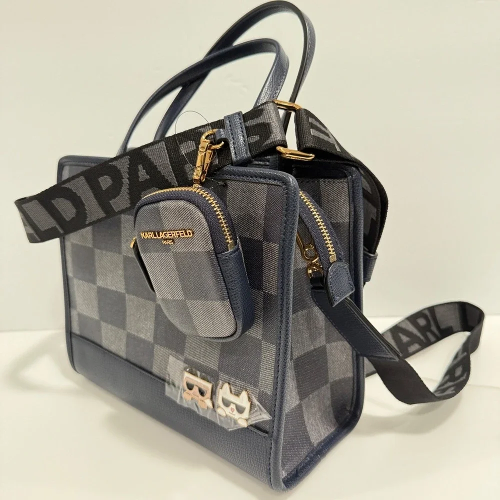 Karl Lagerfeld MAYBELLE Karl+Cat Double Top Handle Satchel Crossbody Bag NEW